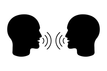 Speaking people graphic icon. Talking heads with sound waves isolated sign on white background. Vector illustration