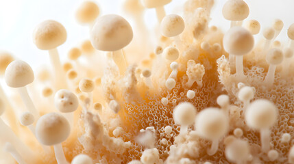 Mushrooms growing on a white background, close-up of mushrooms
