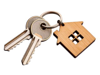 House keys with house shaped keychain, cut out