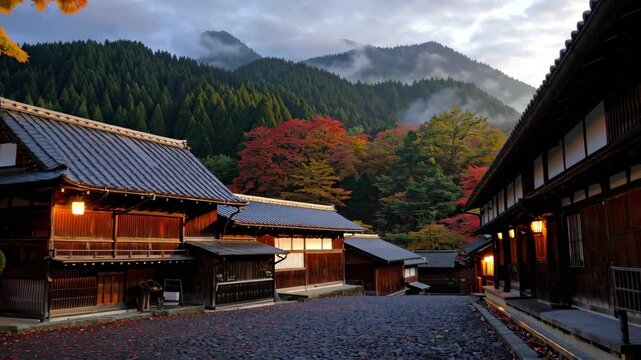 Shirakawa-go in Autumn: A Traditional Japanese Village Surrounded by Vibrant Foliage