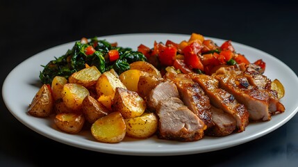 Grilled Pork Tenderloin with Roasted Potatoes and Spinach