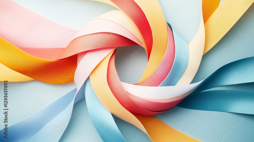 Poster colorful twisting ribbons in a swirling pattern on light background
