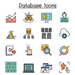 Data, Database, data mining, diagram, chart and graph icon set in thin line style