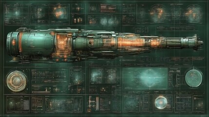 Futuristic Spaceship Blueprint Sci-fi Artwork Print