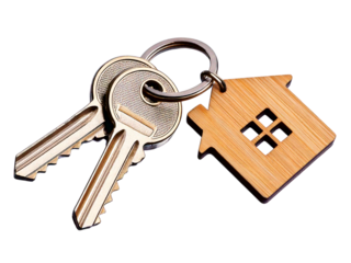 House keys with house shaped keychain, cut out