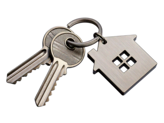 House keys with house shaped keychain, cut out
