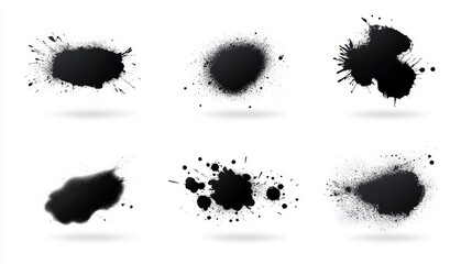 Black Paint Splashes and Stains on White Background for Design