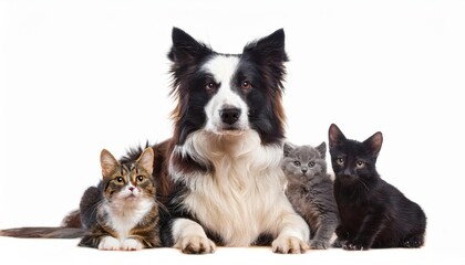 Adorable Border Collie Amidst a Gathering of Pets A Joyful Mlange of Furry Friends in Harmonious Bliss Warm Cozy Winter Afternoon Delight