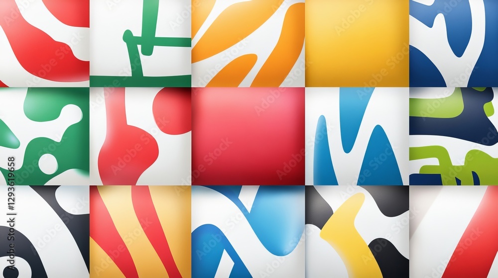 Poster abstract colorful pattern tiles with bold shapes and designs