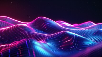 Abstract picture of neon light particle with digital technology style design connecting become dynamic of electric wave movement represent about flowing of data or structure of network system. AIG53.
