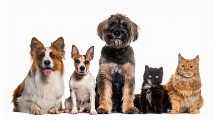 Adorable Group of Pets Posing against a White Backdrop, Radiating Warmth and Serenity in a Heartwarming Scene