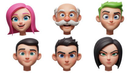 3D illustration of smiling people close up portraits set. Cute cartoon business men and women avatars, multi ethnic male and female characters faces, isolated on white