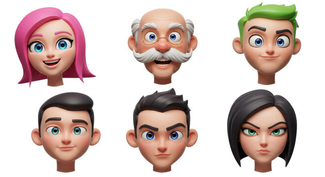 3D illustration of smiling people close up portraits set. Cute cartoon business men and women avatars, multi ethnic male and female characters faces, isolated on white