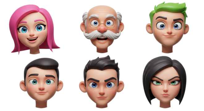 3D illustration of smiling people close up portraits set. Cute cartoon business men and women avatars, multi ethnic male and female characters faces, isolated on white