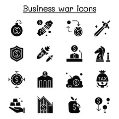 Business war icon set in thin line style
