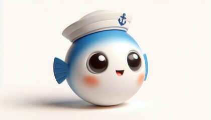 Playful cartoon fish character in sailor hat studio setting digital art whimsical style