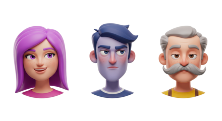 3D illustration of smiling people close up portraits set. Cute cartoon business men and women avatars, multi ethnic male and female characters faces, isolated on white