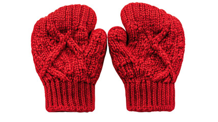 Bright red knitted mittens on a white background ready for winter activities or gifting during the holiday season