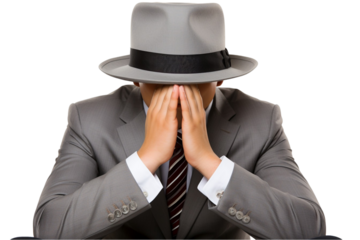 Crying Man with Hidden Face Isolated on Transparent Background