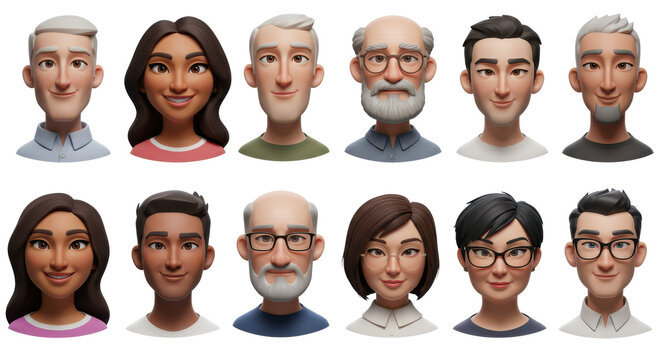 3D illustration of smiling people close up portraits set. Cute cartoon business men and women avatars, multi ethnic male and female characters faces, isolated on white