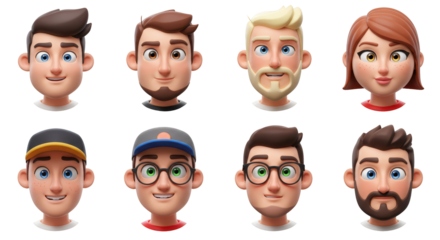 3D illustration of smiling people close up portraits set. Cute cartoon business men and women avatars, multi ethnic male and female characters faces, isolated on white