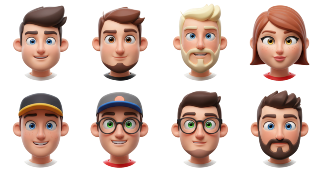 3D illustration of smiling people close up portraits set. Cute cartoon business men and women avatars, multi ethnic male and female characters faces, isolated on white