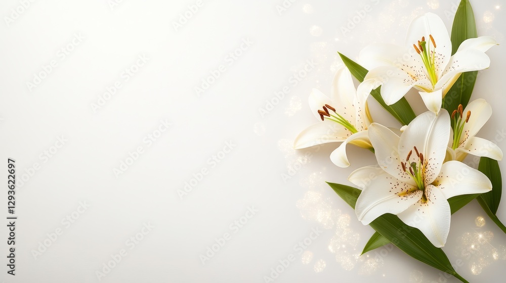 Poster elegant white lilies with soft background and gentle bokeh effect