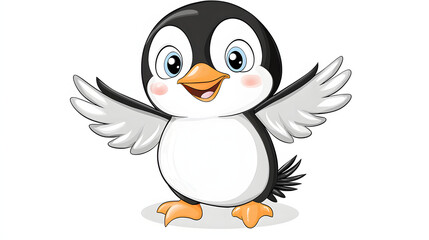 Obraz premium A cartoon penguin with its wings spread wide and a big smile on its face