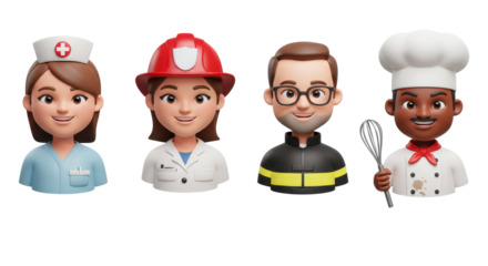 3D illustration of smiling people close up portraits set. Cute cartoon business men and women avatars, multi ethnic male and female characters faces, isolated on white