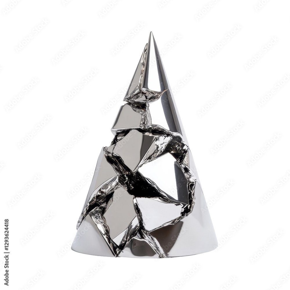 Poster modern silver cone with abstract cracks and geometric texture design reflection