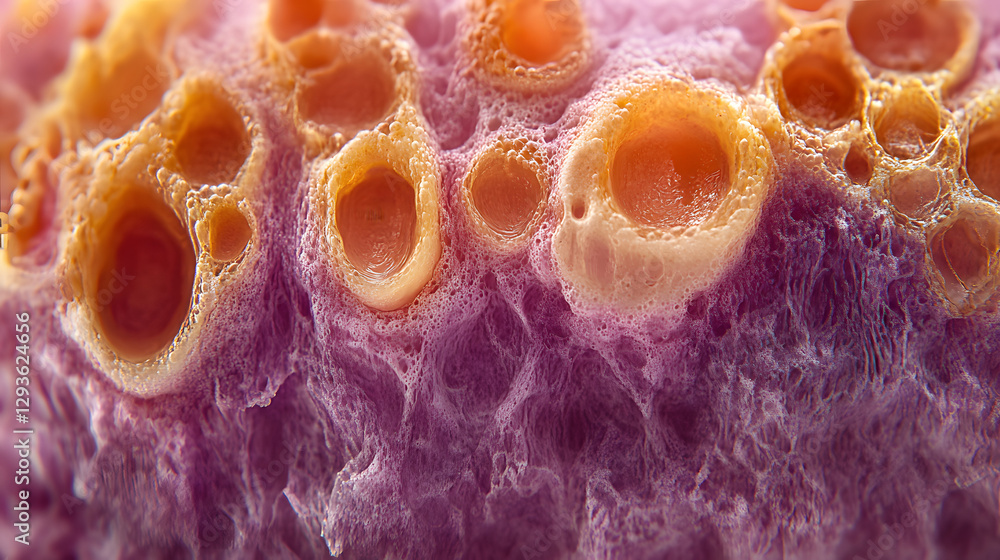 Poster abstract sponge texture: a macro shot of a sponge reveals a captivating, intricate network of textur