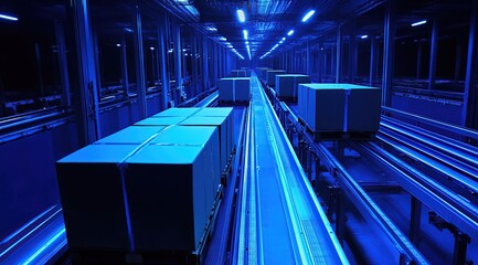 Fototapeta premium Automated Package Conveyor System in a Modern Warehouse