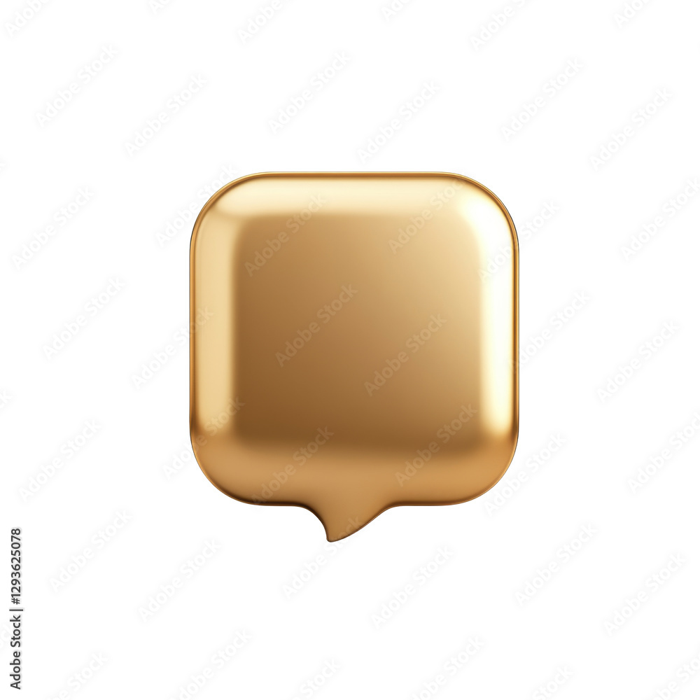 Aufkleber shiny golden speech bubble icon reflects light with a smooth rounded square shape