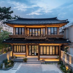 Naklejka premium The architectural structure of the Korean house is clearly evident