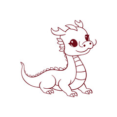Little Dragon Sitting Down Line Drawing Stylized Animal Character Digital Art Element