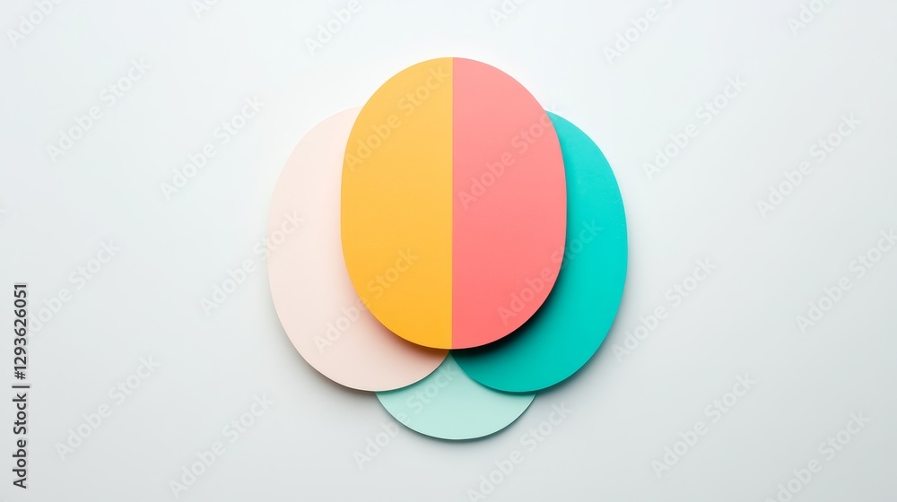 Poster colorful abstract shapes in layered design on light background