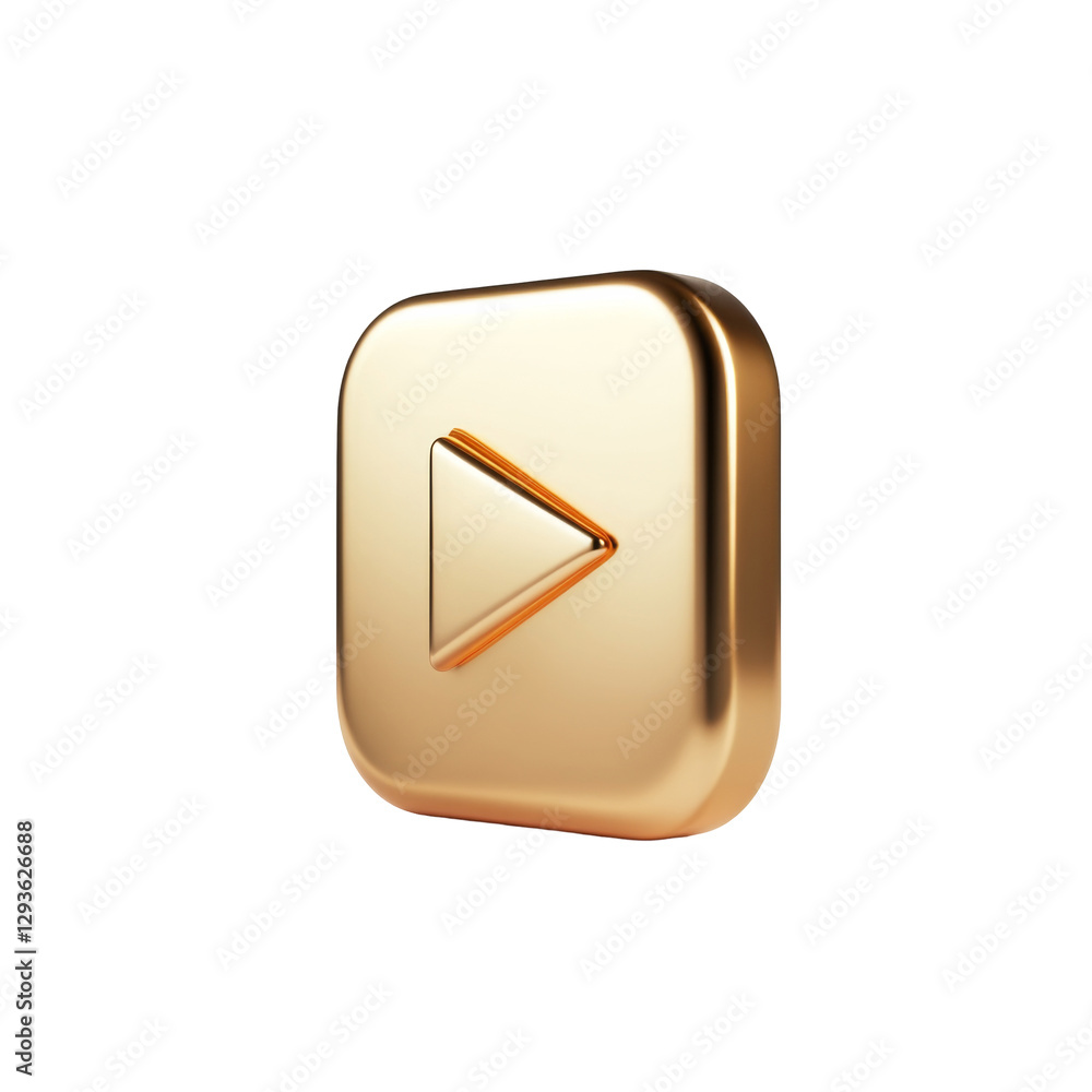 Aufkleber shiny golden button with play symbol for multimedia interface representation
