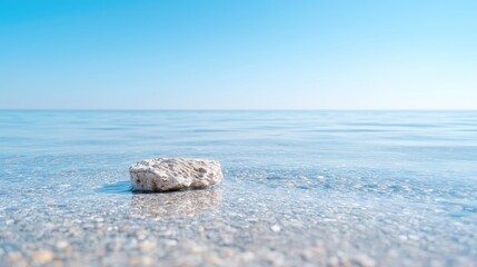 Calm stone on tranquil water. Background of clear sky. Suitable for relaxation or travel promotion