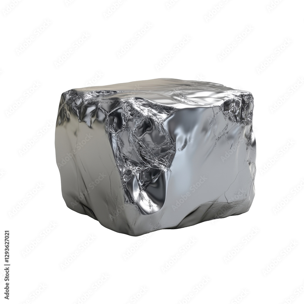 Aufkleber shiny silver metal cube with smooth and textured surfaces displaying varying reflections