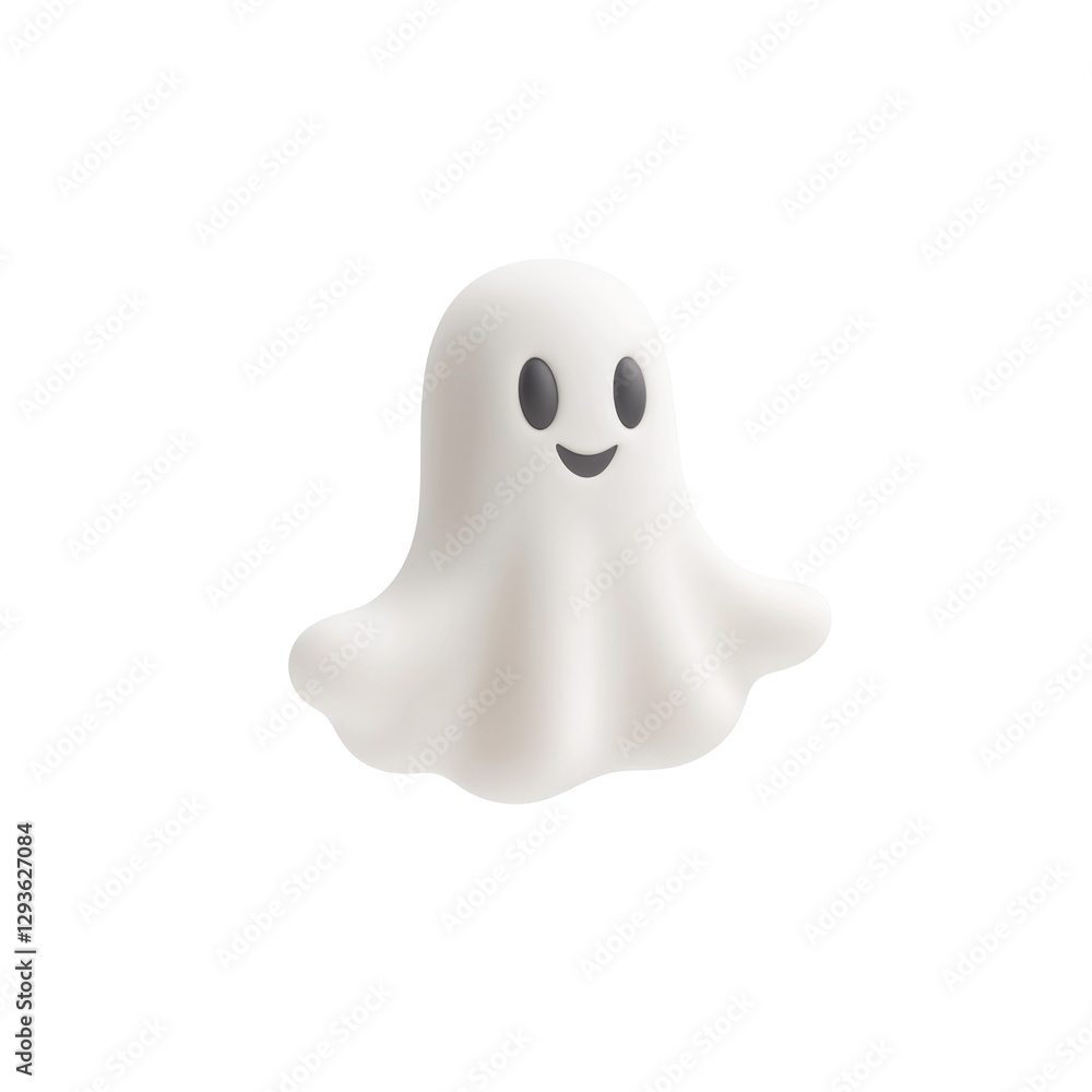 Aufkleber smiling white ghost with rounded shape and happy expression floating midair