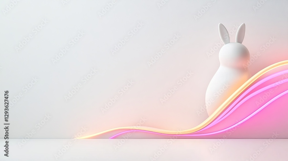 Aufkleber minimalist rabbit sculpture with colorful wavy light background