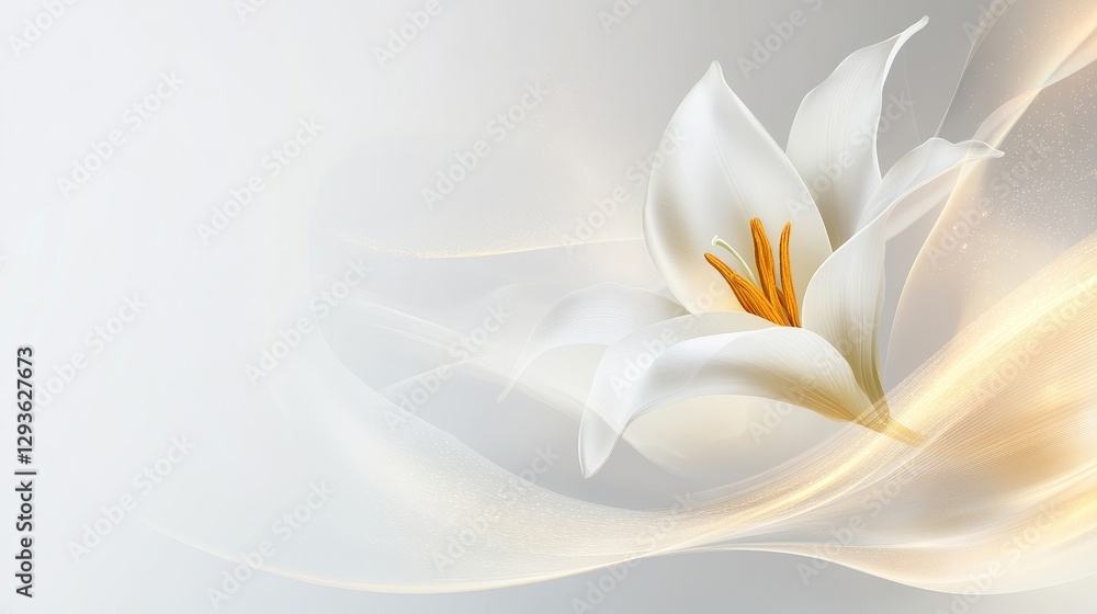 Poster elegant white lily with soft background and subtle light effects