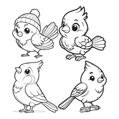 Adorable Cute Cardinal Standing Outline Silhouette Vector Art Collection