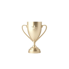 Golden trophy cup with star symbol and elegant curved handles on trophy surface
