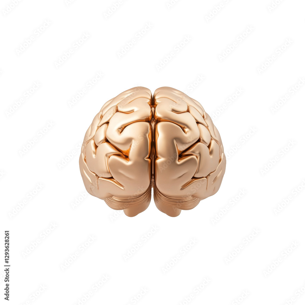 Poster shiny gold brain sculpture with intricate and detailed patterns on a smooth surface