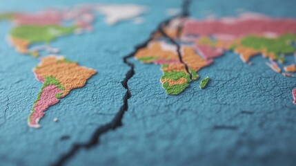 International conflicts and the imposition of export or import tariffs. Trade barriers or tariffs. A globe representing division and competition.
