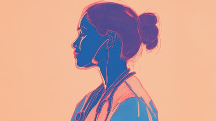 Profile of a Female Healthcare Professional with Stethoscope on Orange Background, Representing Compassion and Dedication in the Medical Field
