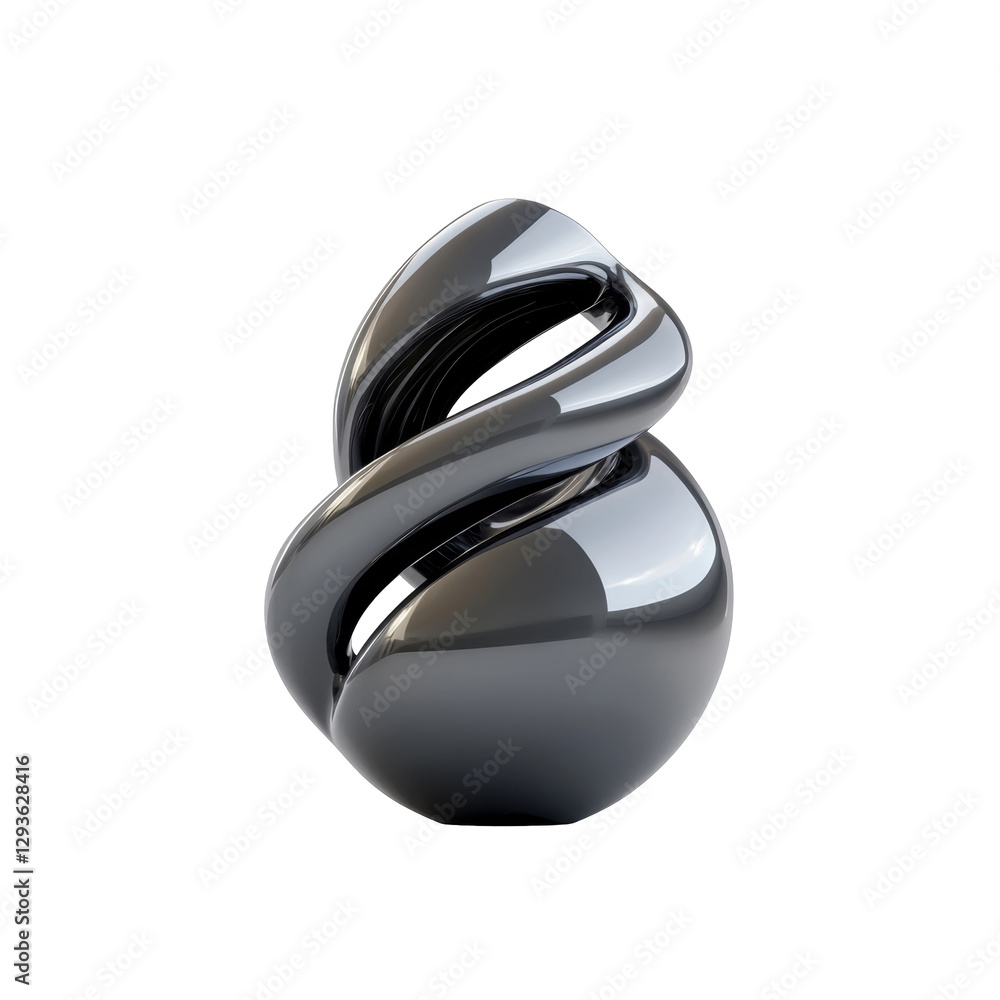 Poster glossy metallic sculpture with twisting design and modern artistic form