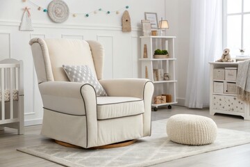 Serene Nursery Room with Cozy Armchair and Ottoman for Relaxation and Childcare
