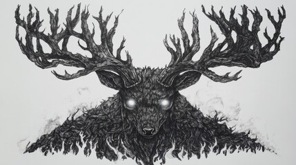 Obraz premium A haunting depiction of a creature with antlerlike branching structures